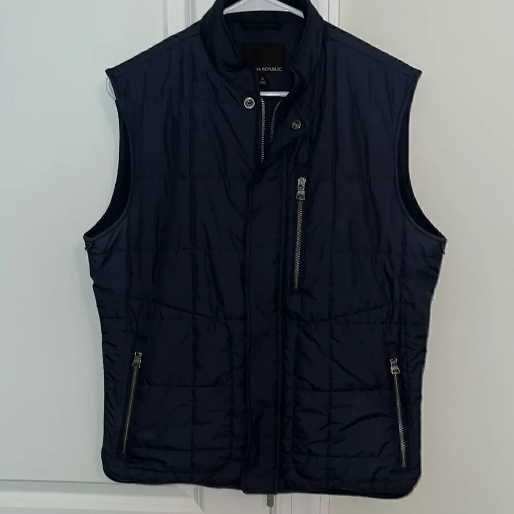 Navy Blue Banana Republic Modular Riding Western Puffer Puffy Quilt Vest Jacket